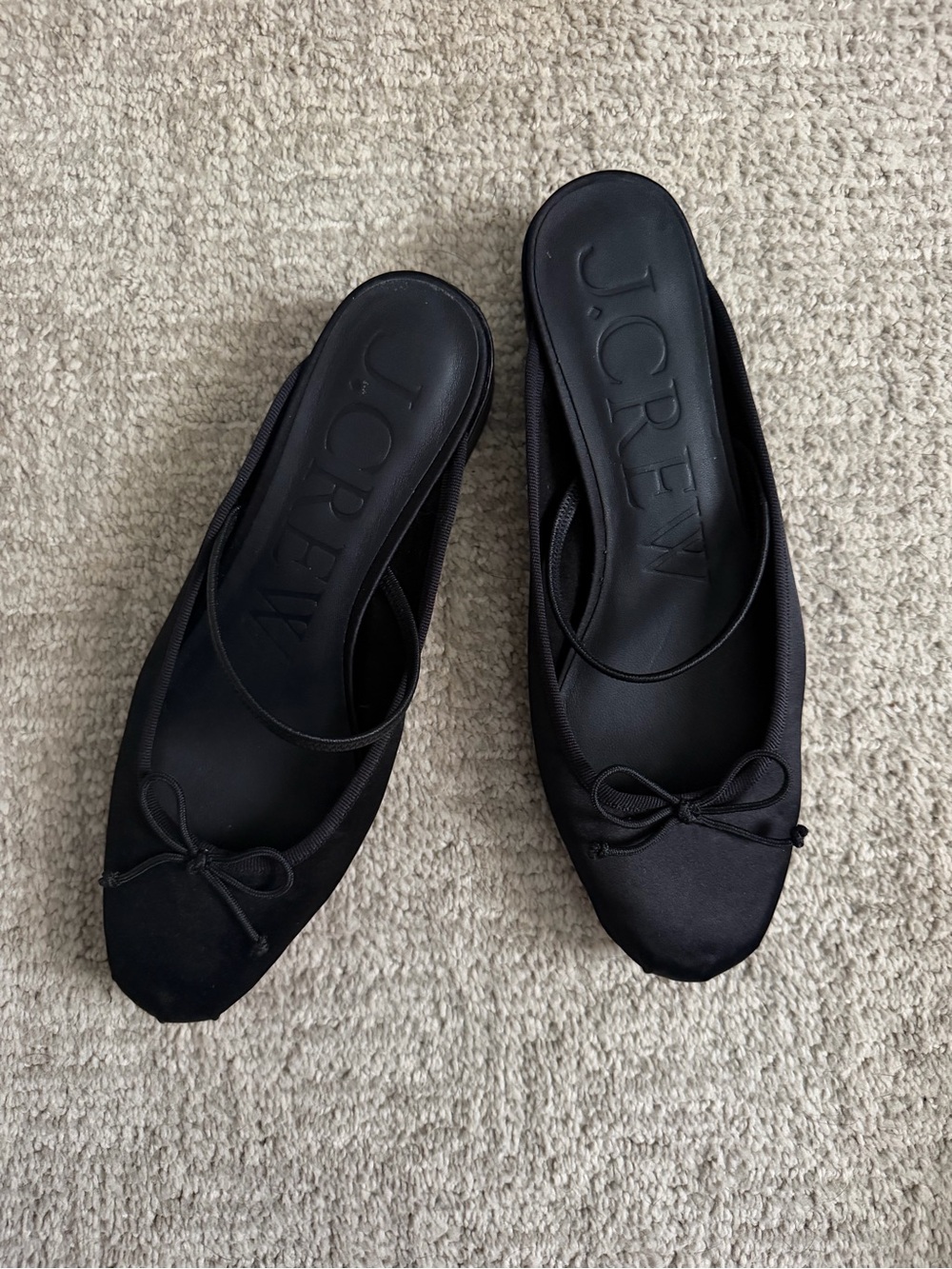 J. Crew Black Satin Backless Ballet Mules